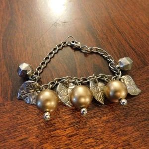 Autumn Style Leaves and Pearl Charm Bracelet Costume Jewerly